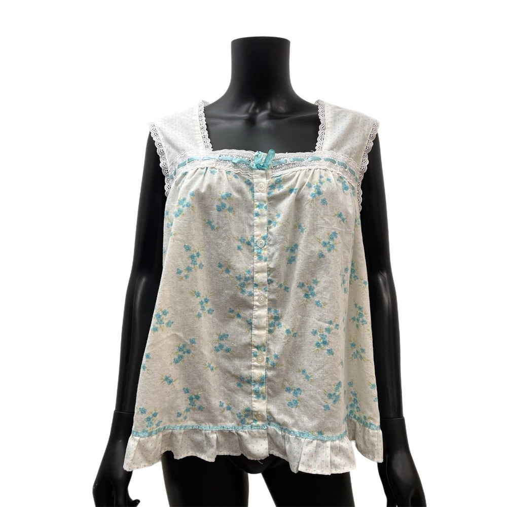MoonDance Floral‎ Lace Trim Sleeveless Top 1X Cottagecore Y2K Sleepwear